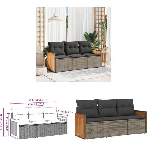 3-tlg. Garten-Sofagarnitur mit Kissen Grau Poly Rattan - Gartensofas - Outdoor Möbel - Gartenmöbel Set - Rattan Gartenmöbel - Polyethylen Gartenmöbel - Home & Living (1/3)