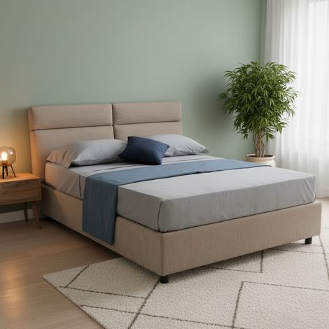 Letto Matrimoniale Alcatron, Letto Matrimoniale Sfoderabile, Contenitore Made in Italy, Dimensione Materasso 160x190 cm, Grigio Tortora\ (1/5)