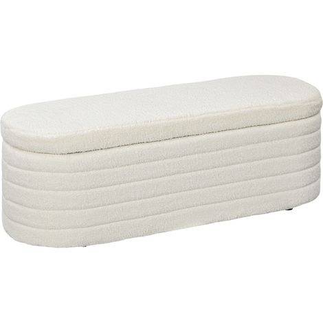 Banco arcón tapizado Teddy bouclé para dormitorio 116x41x40,5 cm crema MODENUIT (1/5)