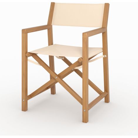 Silla de jardín plegable Tubod en tejido beige claro y madera de acacia
