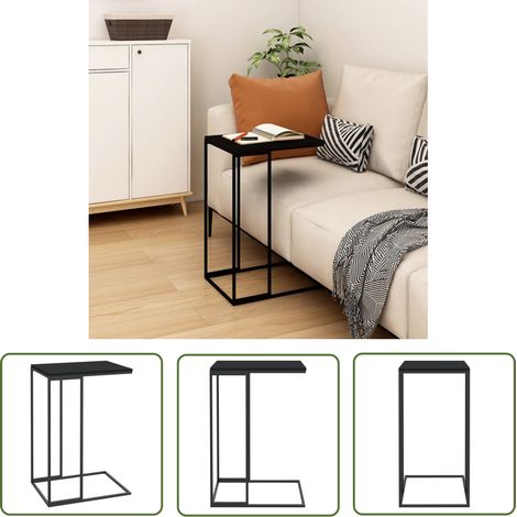 The Living Store Table d'appoint Noir 40x30x59 cm Bois d'ingénierie - Table D'appoint - Table Basse - Meuble Salon - Table En C - Table Noire (1/5)