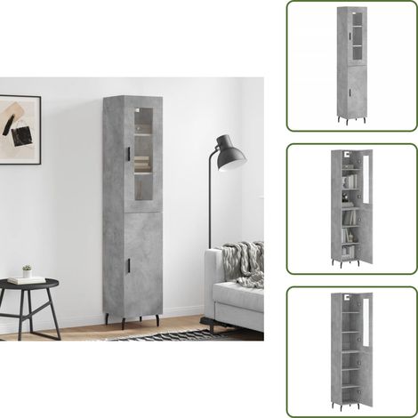 The Living Store Buffet haut Gris béton 34,5x34x180 cm Bois d'ingénierie - Buffet Design Moderne - Meuble Rangement Gris - Armoire Haute - Buffet Haut - Mobilier Salon (1/5)