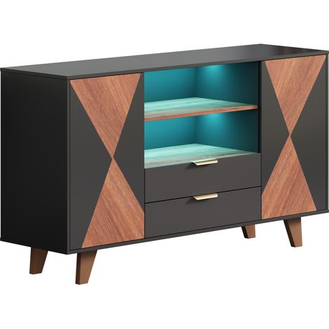 Aparador de cocina con LED, cajones y estantes ajustables, MDF, 150 x 40 x 90 cm (1/5)