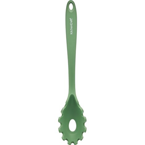 Kitchencraft silicone spaghetti server, non-stick safe heat-resistant cooking utensil ideal for serving pasta and spaghetti, green, 29cm