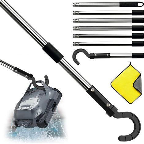 Gancio per robot da piscina, gancio per aspiratore da piscina, con asta telescopica da 225 cm, gancio accessorio per robot da piscina, ganci per tutti i robot aspiratori da piscina