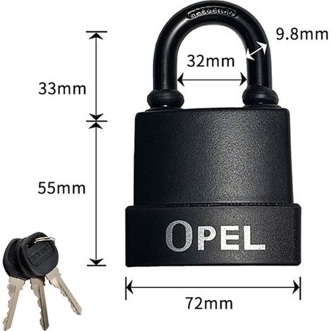 Cadenas haute sécurité avec clé boîte en plastique PVC anti-poussière extérieur – antirouille lot de 2 noir 70mm (1/3)