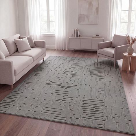 Shaggy Tapis Chambre Haut Poil Bohème Scandi Abstrait Unis Lavable Geometrique, Gris 6, 160x220 cm (1/5)