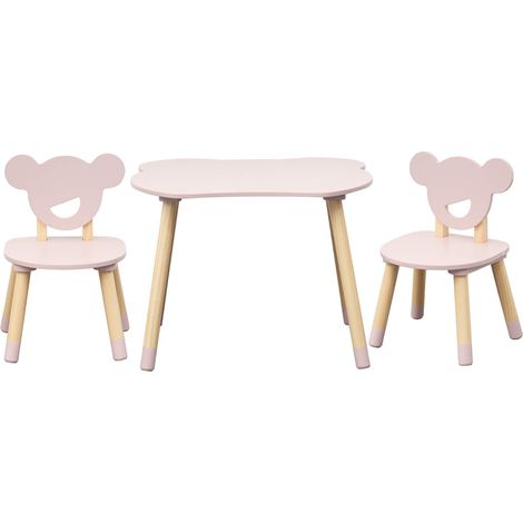 Tavolino e 2 Sedie per Bambini Rebecca Mobili Sika 44x60x56 MDF Pino Rosa Marrone SET 3 pezzi
