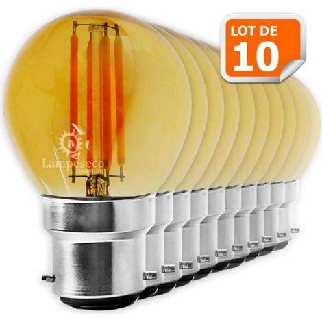 Lampesecoenergie – Lot de 10 ampoules LED filament G45 4W équivalent 42W – Culot B22 – Lumière chaude 2200K – Durée de vie 15000h – Angle 330°