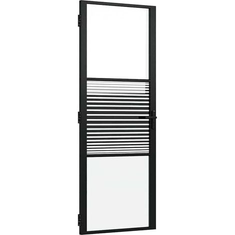 Porte en verre à rayures noires, 76 x 3,5 x 201,5 cm, alliage d'aluminium.