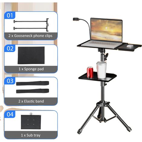 Projektor-Stativ, höhenverstellbar, mit doppelten Ablagen, 125CM (1/2)