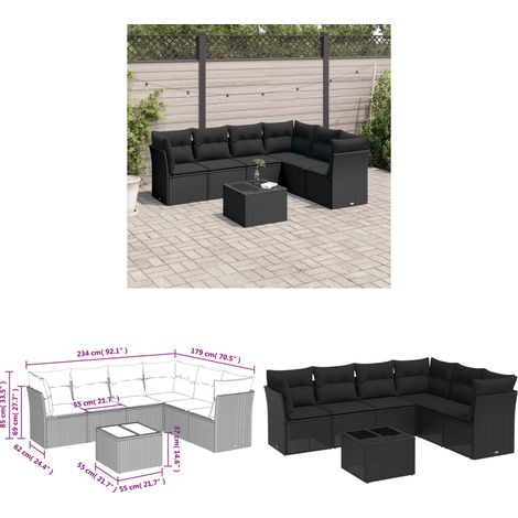 7-tlg. Garten-Sofagarnitur mit Kissen Schwarz Poly Rattan - Gartengestelle - Gartenmöbelset - Lounge Set - Rattan Möbel - Gartenlounge - Home & Living (1/3)