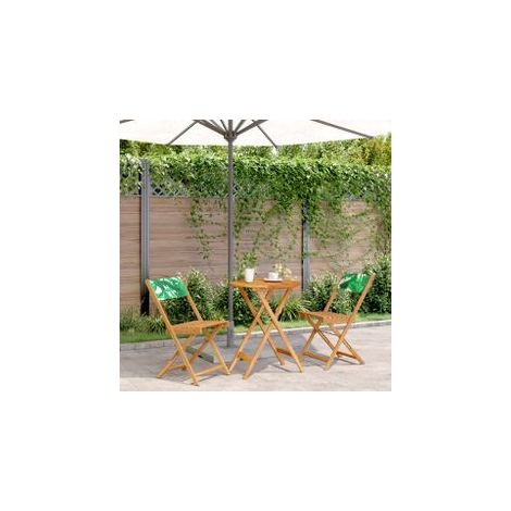 Ensemble de bistro 3 pcs motif de feuilles tissu et bois massif (1/5)