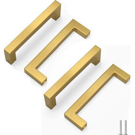Juego de 4 tiradores para cajones de 9,6 cm, tiradores para muebles de cocina, color dorado, acero inoxidable, aptos para tocadores.