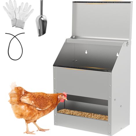 TolleTour Mangiatoia per polli in acciaio zincato, capacità 15 kg, per polli e pollame, da terra o fissaggio a parete, distribuzione pratica del mangime (1/5)