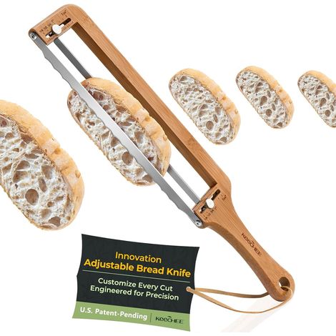 Trancheuse réglable pour pain maison, en acier inoxydable et en bois, pour toasts, bagels et sandwichs.-AquaForge