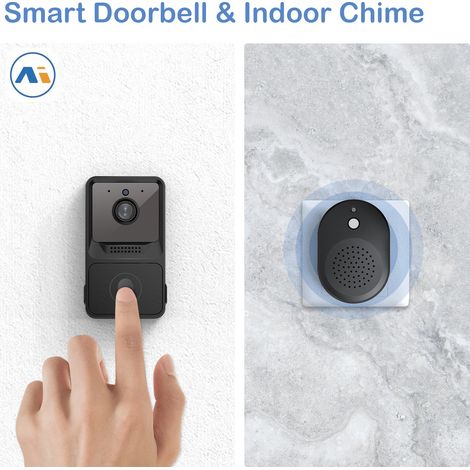 Sonnette vidéo sans fil, la sonnette intelligente compatible Alexa fonctionne avec Google Assistant, se connecte sans fil à la sonnette Caméra 1080p avec batterie, audio bidirectionnel, PIR et vision (1/4)