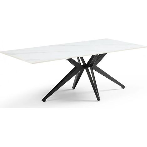 Table basse 120x60 cm céramique blanc marbré pied étoile - NEVADA 06 (1/5)