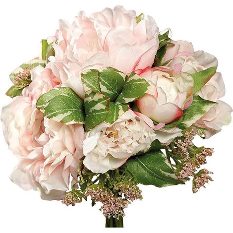 Bouquet de Pivoines & Carottes sauvages factice 7 fleurs H20cm Rose - couleur: Rose pâle