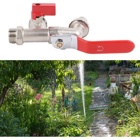 Doppelter Gartenhahn, galvanisiert, Zinklegierung, 4 Anschlüsse, ein Zulauf, zwei Ausläufe, für Waschmaschine (1/5)