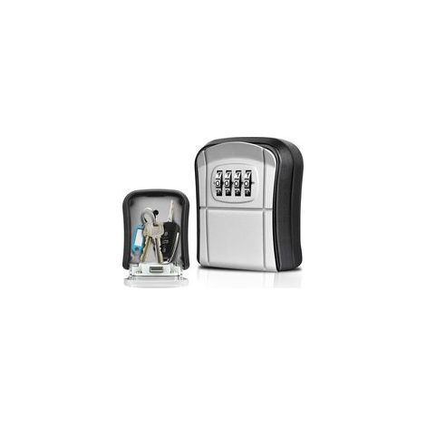 Mini coffre à clés mural extérieur, code 4 chiffres, étanche, gris – (1/5)