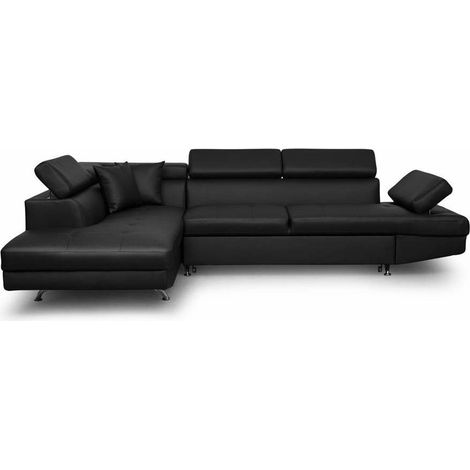 Loungitude – Canapé d'angle convertible 5 places avec coffre de rangement – Dimensions 271 x 192 cm – Accoudoir réglable – Noir (1/5)
