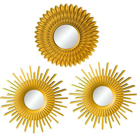 E Miroir Murale 3 Pièces Miroir Rond pour Decoration Murale dans Maison, Salon et Chambre Miroir Soleil Accrocher au Mur Original Cadeau Femme et Maman Miroir Doré pour Décoration (1/5)