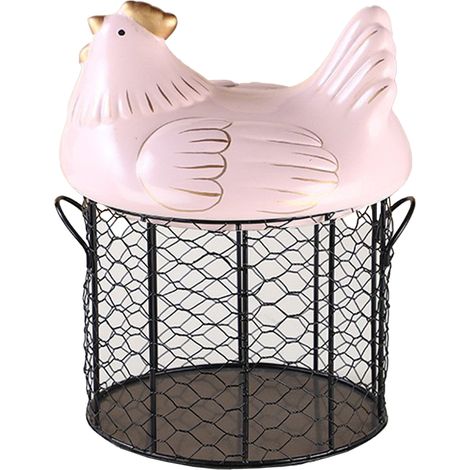 Cesta de Almacenamiento de Cerámica y Metal, Diseño Negro con Detalles Dorados y Rosas, Ventilación Óptima para Huevos y Frutas – Ideal para la Cocina (1/5)