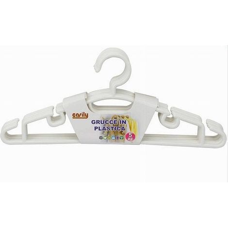 Cleafe - Set 5pz Grucce Stampelle Appendiabito In Plastica Vestiti Pantaloni Bianco 79319 - (1/2)