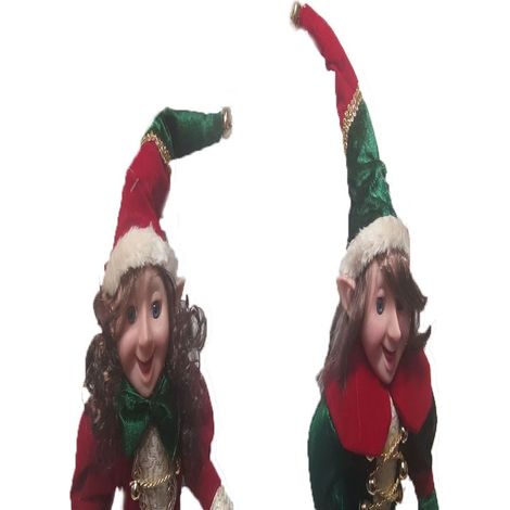 bambola lui e lei rosso verde elfo decorazioni per albero di natale addobbi set da 2 natalizi h46 pupazzo giullare idea regalo (1/5)
