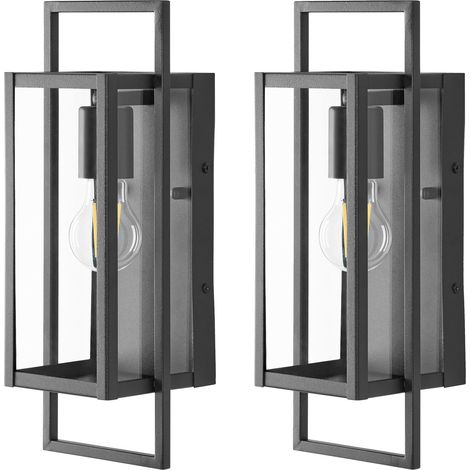 Set of 2 Outdoor Wall Lamps Black Metal Modern Style Front Door Porch Light TARNA (1/5)