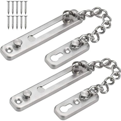 Chaîne de Sécurité Porte - Lot de 2 Verrous Coulissants en Acier Inoxydable, Serrure avec Vis pour Porte Intérieure Maison (1/4)