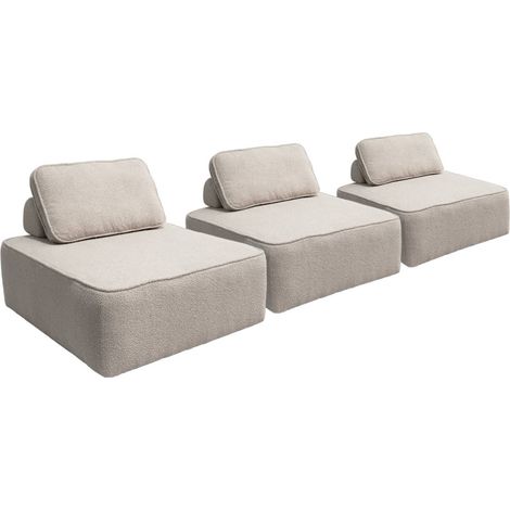 sweeek - 3er-Set Sessel Einsitzer für modulares Bouclé-Sofa, Bouclé, Beige (1/5)