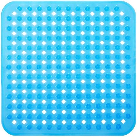 Tappetino doccia blu, 53x53 cm, antiscivolo, quadrato, con ventose, lavabile in lavatrice (1/5)
