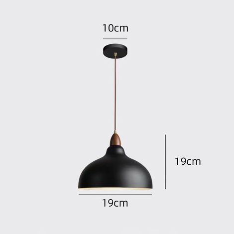 royaluxe- Suspension Lustre Rétro E27 Lustre En Bois, Abat-Jour En Métal Ø19CM, Plafonnier Moderne Pour Salle À Manger Chambre Café, Noir (1/5)
