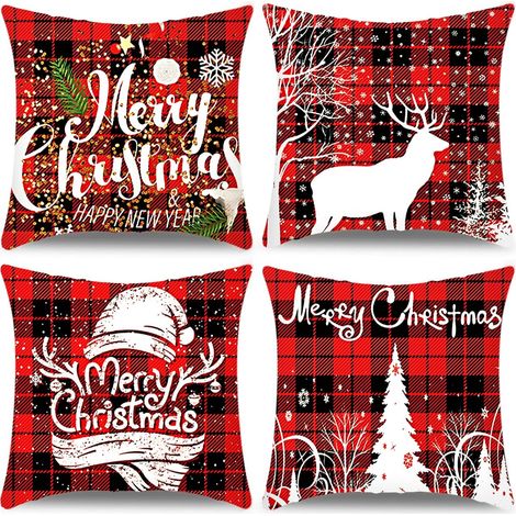 Lot de 4 taies d'oreiller Joyeux Noël en lin, 45 x 45 cm – DELKEVIC (1/5)
