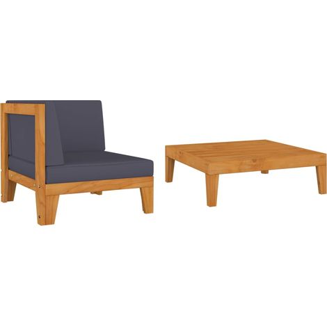 Salon de jardin 2 pcs,Mobilier de terrasse,Table et Chaise pour Relax avec coussins Bois d'acacia solide -YZ707534 (1/5)