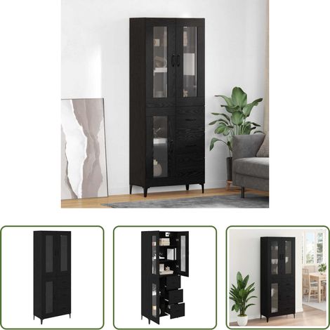 vidaXL Wandmontage - Highboard Schwarz Eichen-Optik 69,5 x 34 x 180 cm Holzwerkstoff (1/5)