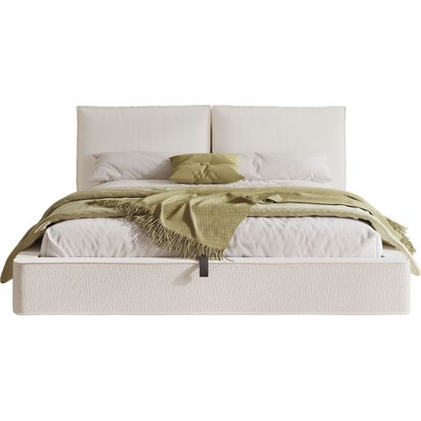 Polsterbett Doppelbett 180 x 200 cm aus Bouclé, Hydraulischer Stauraum, ohne Matratze, Beige (1/5)