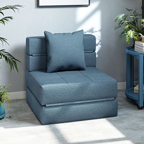 tissu bleu foncé, Chauffeuse canapé-lit convertible fauteuil 1 place avec 1 coussin déhoussable