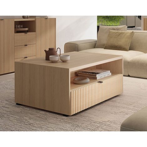 Judy - table basse 100 cm - effet bois - 1 tiroir et 1 niche (1/5)