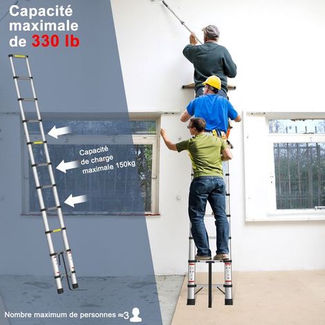3.2 m Aluminum Telescopic Ladder - Extendable, Sliding Ladder, Non-Slip, Multifunction - Maximum Load: 150 kg