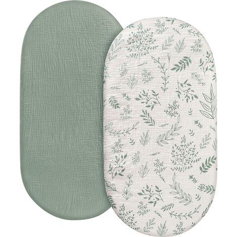 Lot de deux draps-housses pour bébé - universels - amovibles - lavables - respirants - housse de matelas pour berceau (1/5)
