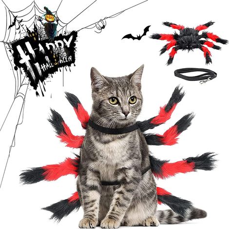 Costume Araignée Pour Animal De Compagnie - 8 Pattes Simulées - Ajustable Au Cou Et Poitrine - Tissu Doux Et Léger - Pour Fête D'Halloween (1/5)