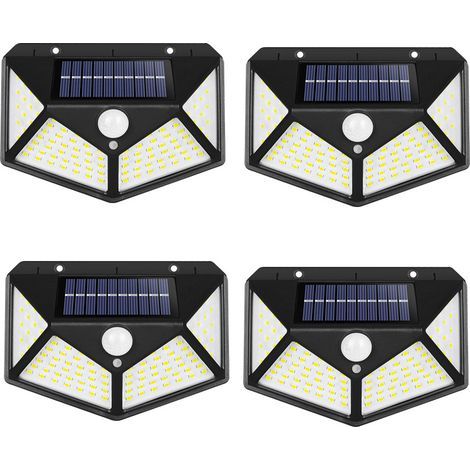 AIDUCHO Solarleuchte für den Außenbereich, 100 LEDs, 4 Stück, Solarbeleuchtung für den Außenbereich, Bewegungsmelder, wasserdichte Beleuchtung, Solarstrahler für den Außenbereich, 1200 mAh, leistungss (1/5)