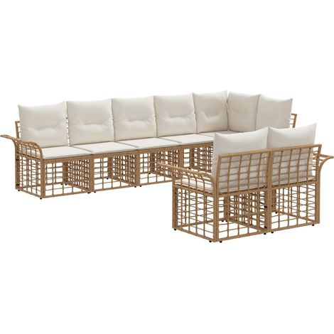 Outdoor-Sofagarnitur 8 pcs Natürlich und Cremweiß Poly-Rattan vidaXL