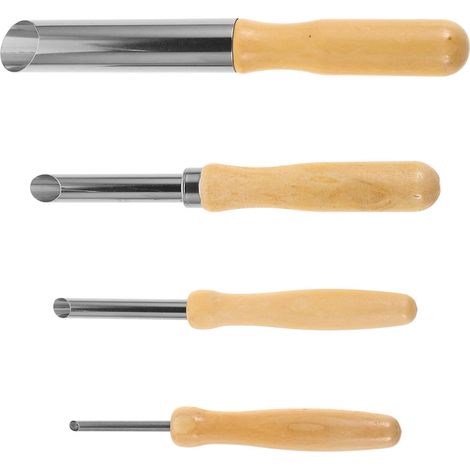 Lot de 4 Poinçons à Argile en Acier Inoxydable Manche en Bois, Outils Circulaires Robustes pour Sculpture sur Poterie, Adaptés aux Écoles et Bureaux (1/5)