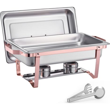 Chauffe-Plat Buffet, 8 Qt Lot de 2, Acier Inoxydable avec 2 Plats Complets, Rectangulaire pour Réchaud de Service avec Couvercle et Support, Mariage Banquet, Or Rose (1/5)