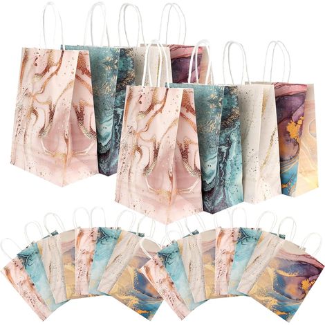 24 Pcs Petit Sac Cadeaux en Papier Kraft avec Poignées,21 × 15 × 8 cm Pochette Cadeau avec Poignée Sac Carton en Papier pour Anniversaire Mariage Festival Noël (Multicolore) (1/5)
