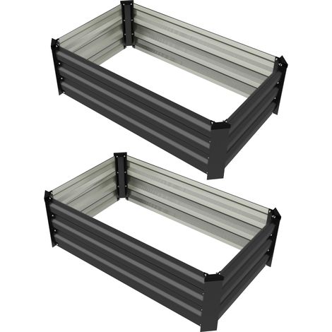 Set di 2 Letti per Orto Rialzato con Fondo Aperto 100x60x30cm in Acciaio Galvanizzato Grigio (1/5)